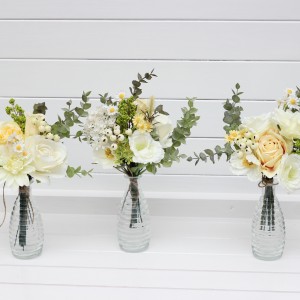 Simple wedding table flowers. Mini bouquets for vases in white yellow green color scheme. Flowers for wedding decor. Table faux flowers. Centerpiece. 5284 Simple wedding table flowers. Mini bouquets for vases in white yellow green color scheme. Flowers for wedding decor. Table faux flowers. Centerpiece. 5284
