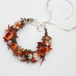 Rust orange cream flower crown. Hair wreath photoshoots and events. Flower girl crown. Fall wedding flowers. 5373
