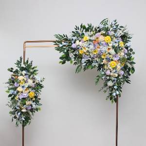 Yellow ivory dusty blue lavender arch flowers. Wildflowers arrangement. 5446