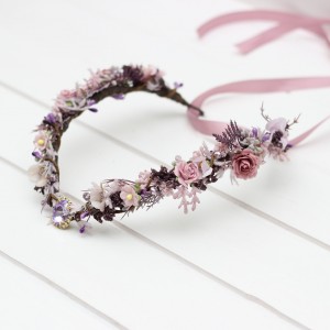 Lilac lavender mauve elven crown. Woodland flower circlet with lilac crystal. Fairy headband . Cosplay hair wreath. Festival Medieval flower crown.  5378
