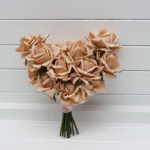 Real touch mocha mousse bridal bouquet. One-kind-flower bouquet. Rose wedding bouquet. Single color bouquet. Heart beige bouquet. 5395