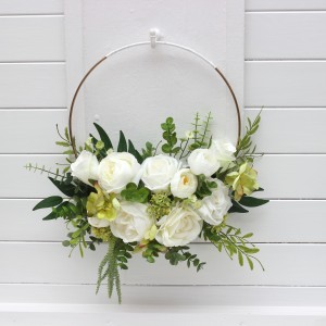 Flower hoop in white and green colors. Alternative bridesmaid bouquet. Ring for floral backdrop. 5362 Flower hoop in white and green colors. Alternative bridesmaid bouquet. Ring for floral backdrop. 5362