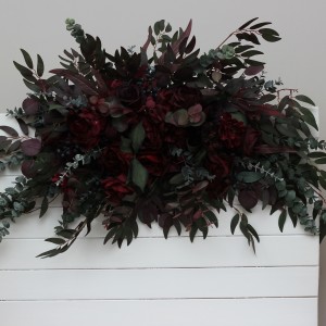  Flower arch arrangement in moody burgundy colors.  Arbor flowers. Floral archway. Faux flowers for wedding arch. 5230
