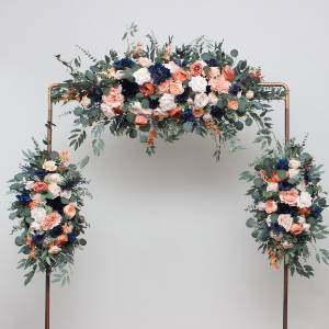 Flower arch arrangements in peach and navy blue colors.  Arbor flowers. Floral archway. Faux flowers for wedding arch. 5408  Flower arch arrangements in peach and navy blue colors.  Arbor flowers. Floral archway. Faux flowers for wedding arch. 5408