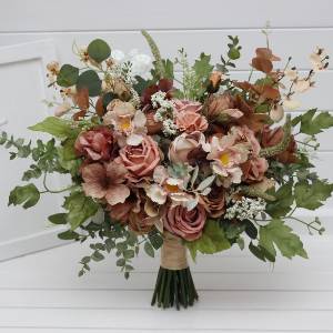 Dusty rose, olive, beige, and brown wedding bridal bouquet. Faux flowers. Bridesmaid bouquet. 5409 Dusty rose, olive, beige, and brown wedding bridal bouquet. Faux flowers. Bridesmaid bouquet. 5409