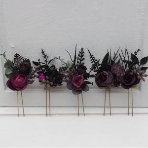  Set of  5 hair pins in black, purple, and magenta color scheme. Flower hair pins. Hair accessories. Flower accessories for wedding.  Bridesmaid gift.  5370