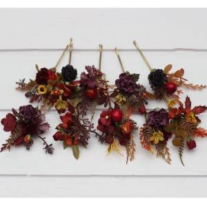  Set of  10 bobby pins in  Burgundy orange purple color scheme with sunflowers. Flower hair pins. Hair accessories. Flower accessories for wedding.  Bridesmaid gift.  5385