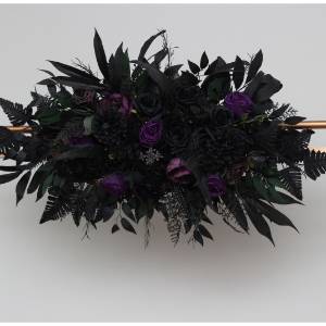 Flower arch arrangement in deep purple royal purple black and dark green colors.  Arbor flowers. Floral archway. Faux flowers for Gothic wedding. 5411  Flower arch arrangement in deep purple royal purple black and dark green colors.  Arbor flowers. Floral archway. Faux flowers for Gothic wedding. 5411