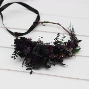 Deep purple royal purple black and dark green  flower crown. Hair wreath. Flower girl crown. Flowers for Gothic wedding. 5411