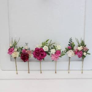  Set of  6 bobby pins in berry tones, magenta and ivory color scheme. Flower hair pins. Hair accessories. Flower accessories for wedding.  Bridesmaid gift.  5419