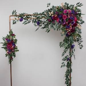 Jewel tone flower arch arrangement in purple magenta and gold colors.  Arbor flowers. Floral archway. Faux flowers for wedding arch. 5273 Jewel tone flower arch arrangement in purple magenta and gold colors.  Arbor flowers. Floral archway. Faux flowers for wedding arch. 5273