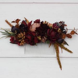 Flower comb in purple burgundy beige cinnamon color scheme. Wedding accessories for hair. Bridal flower comb. 5096
