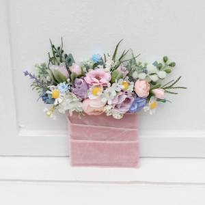 Wildflowers pocket boutonniere in lilac ivory blush pink  color scheme. Flower accessories. Pocket flowers. Square flowers. 5248
