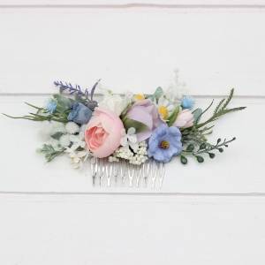 Wildflowers flower comb in lilac ivory blush pink color scheme. Wedding accessories for hair. Bridal flower comb. Bridesmaid floral comb. 5248