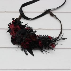 Gothic black burgundy flower crown. Flower girl hair wreath. Wedding flowers. 5325