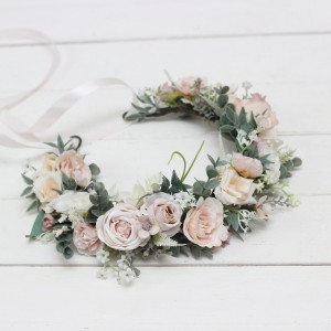 Beige white blush pink flower crown. Hair wreath. Flower girl crown. Wedding flowers. 0028
