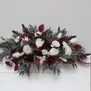  Flower arch arrangement in burgundy ivory colors.  Arbor flowers. Floral archway. Faux flowers for wedding arch. 0040