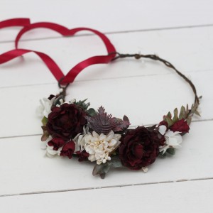 Burgundy ivory flower crown. Hair wreath. Flower girl crown. Wedding flowers. 0040