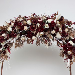  Flower arch arrangement in burgundy brown cream colors.  Arbor flowers. Floral archway. Faux flowers for wedding arch. 0041