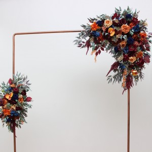  Flower arch arrangement in rust orange burgundy navy blue colors blue colors.  Arbor flowers. Floral archway. Faux flowers for wedding arch. 0043