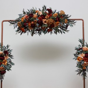  Flower arch arrangement in rust burgundy cinnamon  colors.  Arbor flowers. Floral archway. Faux flowers for wedding arch. 0044