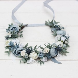 Dusty blue white  flower crown. Hair wreath. Flower girl crown. Wedding flowers. 0508