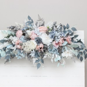 Flower arch arrangement in dusty blue blush pink white colors.  Arbor flowers. Floral archway. Faux flowers for wedding arch. 0509