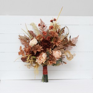 Wedding bouquets in cinnamon terracotta ivory colors. Bridal bouquet. Cascading bouquet. Faux bouquet. Bridesmaid bouquet. 0510