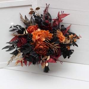 Wedding bouquets in burgundy black rust gold colors. Bridal bouquet. Faux bouquet. Bridesmaid bouquet. Gothic black wedding bouquet.5014-1