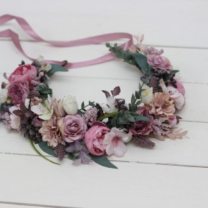 Mauve pink white flower crown. Hair wreath. Flower girl crown. Wedding flowers. 5076