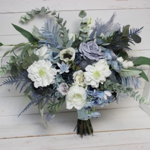 Wedding bouquet in dusty blue white colors. Bridal bouquet. Faux bouquet. Bridesmaid bouquet. 5015-1