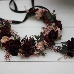 Purple burgundy beige black  flower crown. Hair wreath. Flower girl crown. Wedding flowers. 5016