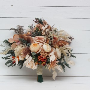 Wedding bouquets in orange rust peach colors. Bridal bouquet. Faux bouquet. Bridesmaid bouquet. 5017