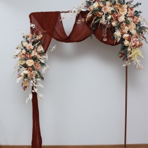  Flower arch arrangement in orange rust peach colors.  Arbor flowers. Floral archway. Faux flowers for wedding arch. 5017