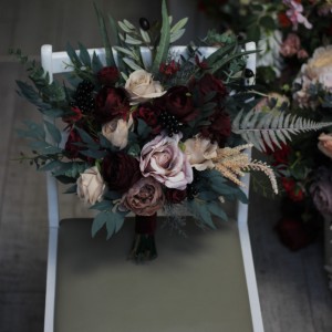 Wedding bouquets in deep burgundy beige colors. Bridal bouquet. Faux bouquet. Bridesmaid bouquet. 5018