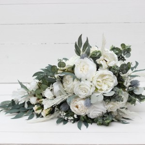 Wedding bouquets in white colors. Bridal bouquet. Cascading bouquet. Faux bouquet. Bridesmaid bouquet. 5021