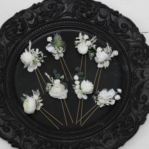  Set of 8 hair pins in  white color scheme. Hair accessories. Flower accessories for wedding. 5021