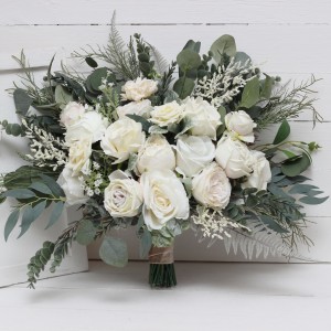 Wedding bouquets in white and ivory colors. Bridal bouquet. Faux bouquet. Bridesmaid bouquet. 5021-1