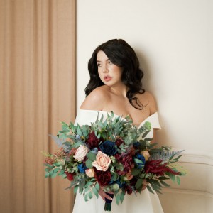 Wedding bouquets in burgundy navy blue blush pink colors. Bridal large bouquet. Cascading bouquet of faux flowers. Bridesmaid posy bouquet. 5022