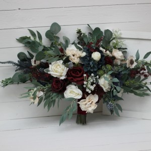 Wedding bouquets in burgundy navy blue cream colors. Bridal bouquet. Faux bouquet. Bridesmaid bouquet. 5024
