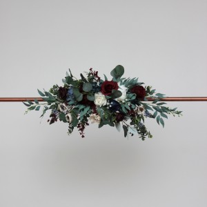  Flower arch arrangement in burgundy navy blue cream colors.  Arbor flowers. Floral archway. Faux flowers for wedding arch. 5024