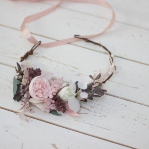 Blush pink beige flower crown. Hair wreath. Flower girl crown. Wedding flowers. 5034