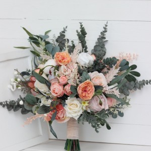 Wedding bouquets in blush pink white peach colors. Bridal bouquet. Faux bouquet. Bridesmaid bouquet. 5035