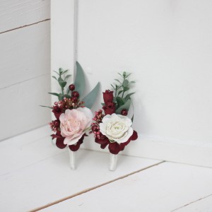  Wedding boutonnieres and wrist corsage  in burgundy pink white ivory color scheme. Flower accessories.5036