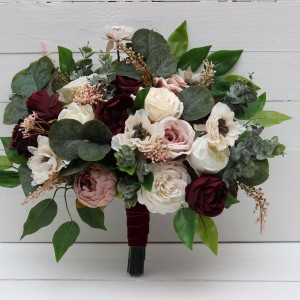 Wedding bouquets in burgundy dusty rose cream colors. Bridal bouquet. Faux bouquet. Bridesmaid bouquet. 5037