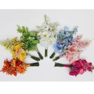 Single color bouquet. Orange, magenta, pink, yellow, dusty blue,white,green  bridesmaid bouquet. Summer wedding. Wildflower faux bouquet. 5401