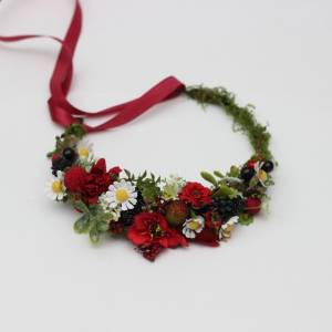 Flower crown with poppies daisies and berries. Woodland hair wreath. Flower girl crown. 5405