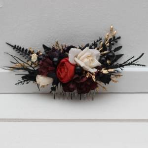 Flower comb in black rust ivory purple gold color scheme. Bridal flower comb. Bridesmaid floral comb. Halloween Gothic wedding. 5014