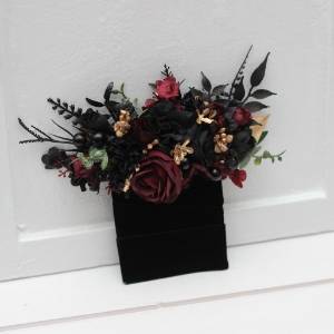 Pocket boutonniere in black burgundy gold color scheme. Flower accessories. Pocket flowers. Square flowers. 5305