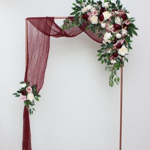  Flower arch arrangement in burgundy dusty rose cream colors.  Arbor flowers. Floral archway. Faux flowers for wedding arch. 5037
